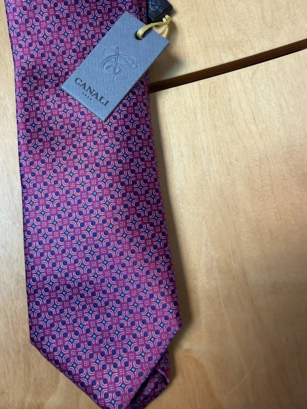 Canali Men's Geometric Pink & Blue Silk Tie-Brand New!